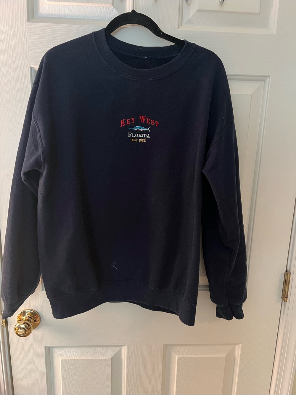 Key West Florida Embroidered Crewneck Sweater - Navy Blue